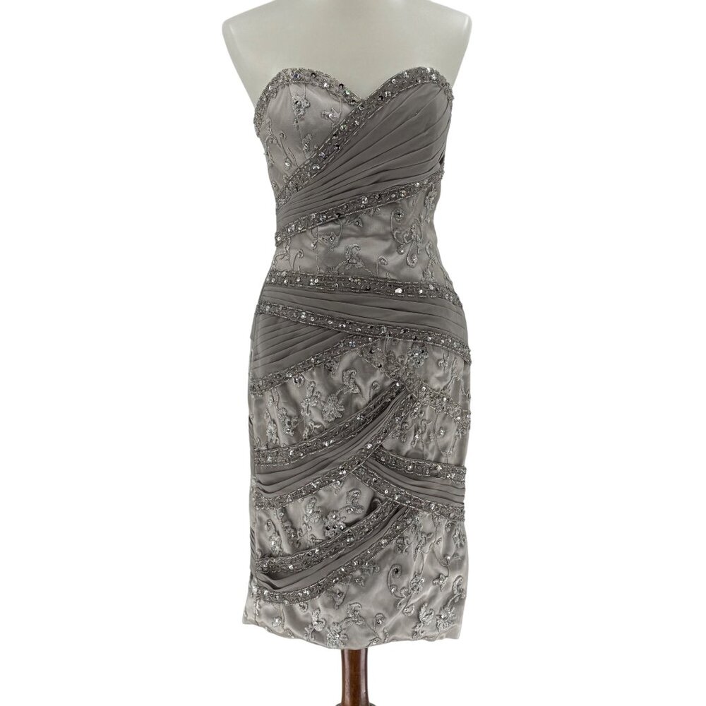 Strapless Embellished Silver Cocktail Dress By JJs House